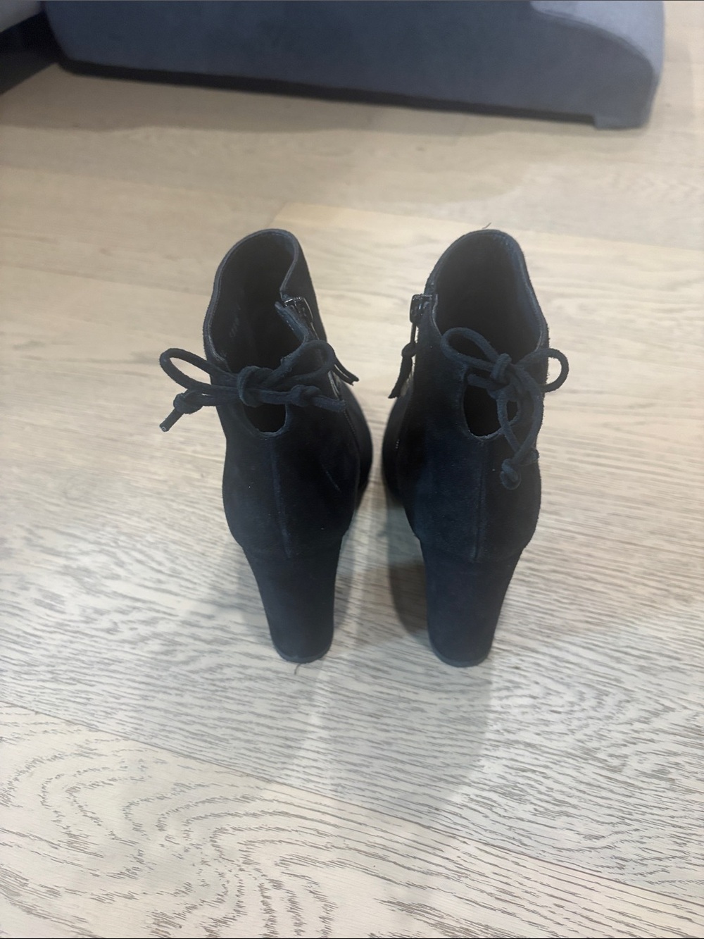 Stuart Weitzman Black Suede Pointed Toe Ankle Booties - Picture 2 of 6